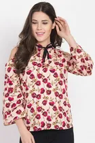 Cotton Printed Top for Women (Cream, S)