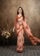 Art Silk Printed Saree for Women, Brown 