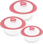 Inner Stainless Steel Serving Casserole Set (White & Pink, Set of 3)