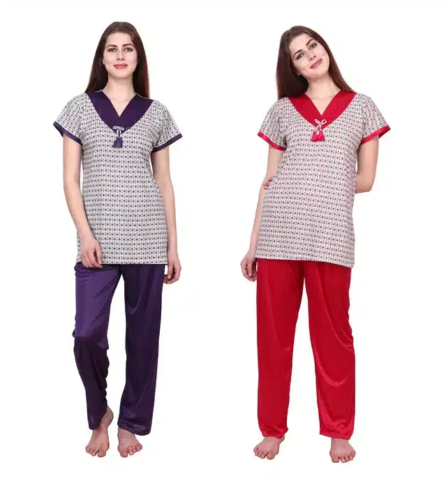 Nightdress for Women (Purple & Maroon, Pack of 2)