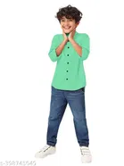 Solid Cotton Blend Mandarin Collar Long Sleeve Shirt for Boys 