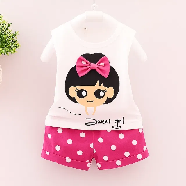 Cotton Blend Printed Clothings Set for Girls (Pink & White, 3-4 Years)