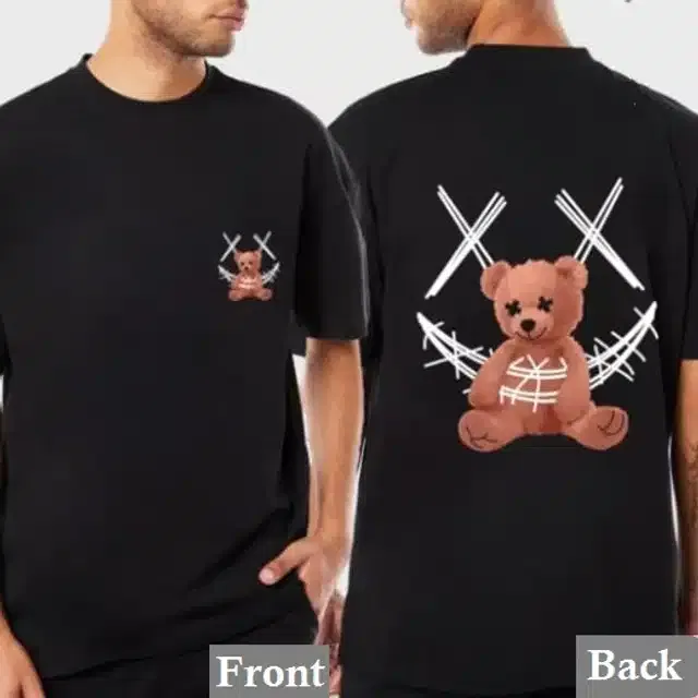 Printed Oversized Half Sleeves T-shirt for Men (Black, M)