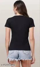 Cotton Blend Solid T-Shirt for Women, Black 