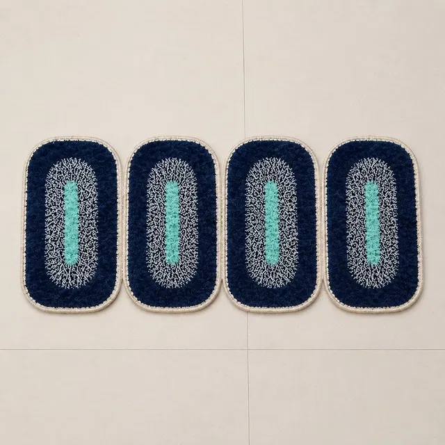 Alaqsa Cotton Rectangle Mat [13x20 inch] Pack of 4 Navy Blue