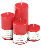ASIAN AURA Strawberry Scented Wax Pillar Candle Set - Pack of 4 | Red