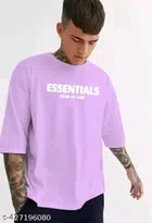 Round Neck Printed Oversized T-Shirt for Men (Lavender, S)