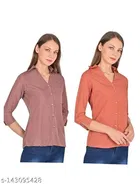 Crepe Solid Shirt for Women, Wine & Orange, Pack of 2 