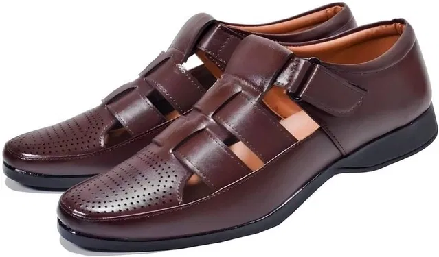 Stylish Leather Sandal for Men (Brown, 7)