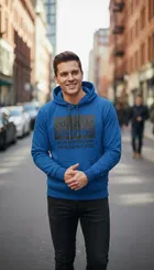 Feelce Printed Hoodie for Men, Blue (L)