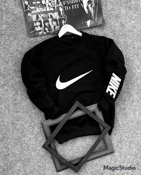 Fleece Printed Hoodie For Men, Black (XL)