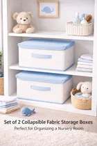 Craft Bazar Multipurpose Foldable Fabric Storage Box Set of 2 with Lid and Handles for Clothes, Toys, Wardrobe, Shelf and Home Organization