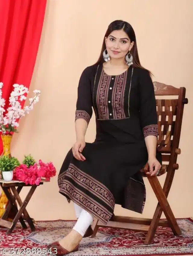 Rayon Solid Kurti for Women (Black, 5XL)