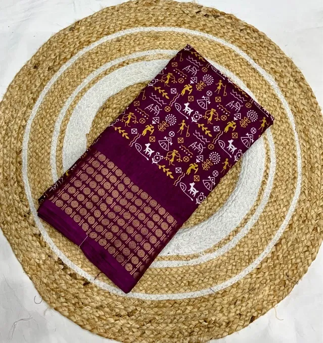 Sana Silk Printed Saree for Women, Purple (6.3 m)