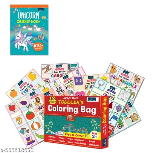 Super Cute Toddlers Coloring Bag + Unicorn Sticker Books – Set of 2 Fun and Engaging Activity Books for Toddlers