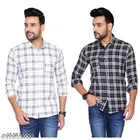 Cotton Blend Checked Shirt for Men, White & Black 