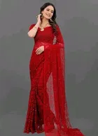 Net Solid Saree for Women 