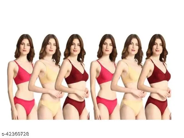 Cotton Blend Solid Lingerie Set for Women (Multicolor, 32A) (Pack of 6)