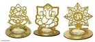 Wooden Sri Ganesh-Laxmiji & Om Shadow Diya Holder (Gold, Set of 3)