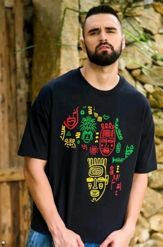 Cotton Printed  T-shirt for Men, Navy Blue (L)