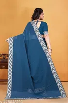 Georgette Solid Saree For Women, Blue