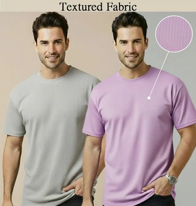 Polyester Round Neck T-shirt for Men, Multicolour, Pack of 2 (XL)