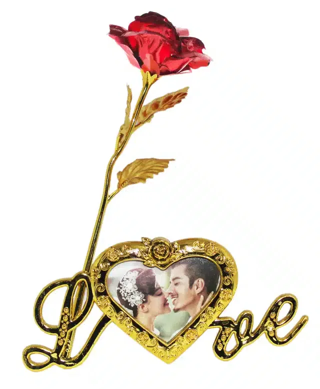 24K Gold Plated Artificial Rose Flower with Photo Frame (Red)