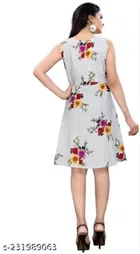 Crepe Printed Flared Dress for Women 