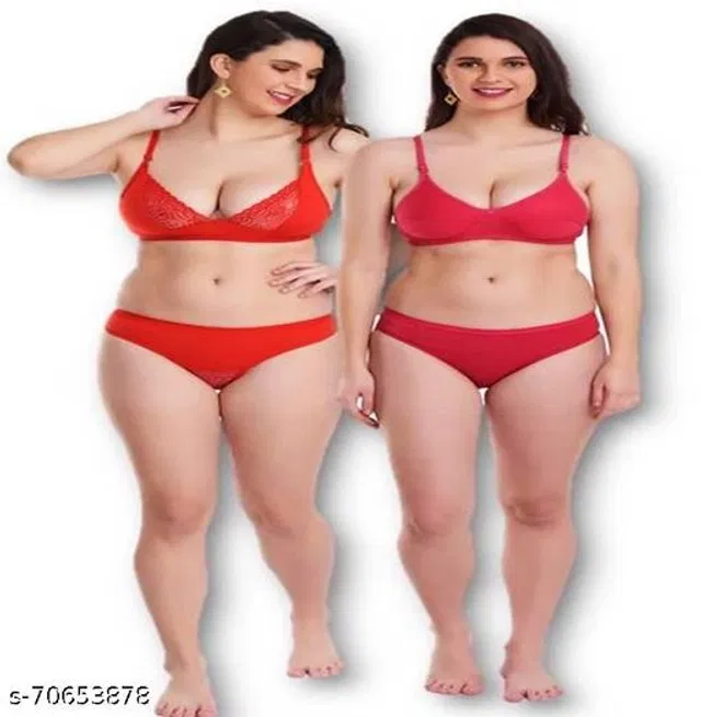 Cotton Blend Solid Lingerie Set for Women (Multicolor, 34A) (Pack of 2)