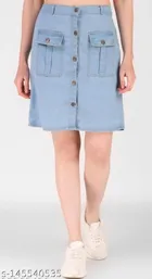 Denim Solid Skirt for Girls (Sky Blue, 13-14 Years)