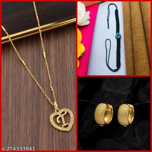 Combo of Pendant with Thread Bracelet & 1 Pair Earrings for Women (Multicolor, Set of 3)