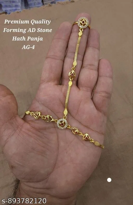 Hathpanja Bracelet with Joint Ring for Women (Gold, Free Size)