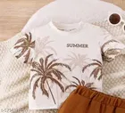 Fancy Cotton Blend Summer Clothing Set for Boys, Cream & Brown 