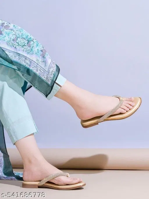 Shoetopia Flat Sandals - Golden Embellished (IND-3)
