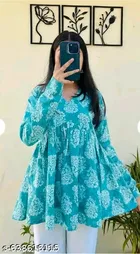 Rayon Printed Short Kurti for Women, Blue 