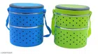 Plastic 2 Layer Lunch Box (Blue & Green, Pack of 2)