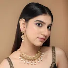 Gold Plated Designer Necklace with Earrings for Women & Girls (Multicolor, Set of 1)