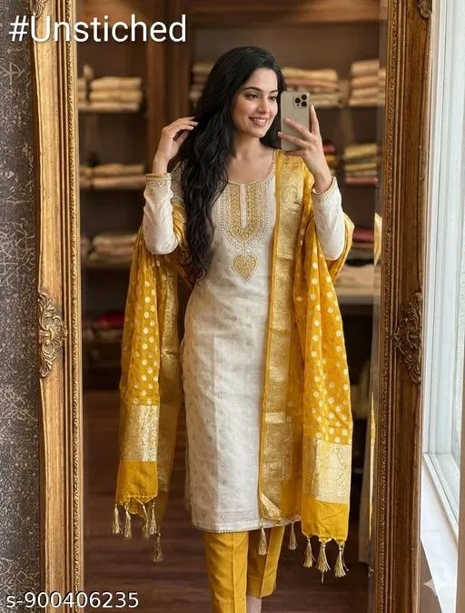 Chanderi Silk Embroidered Punjabi/All Over Suits for Women (Un Stitched)