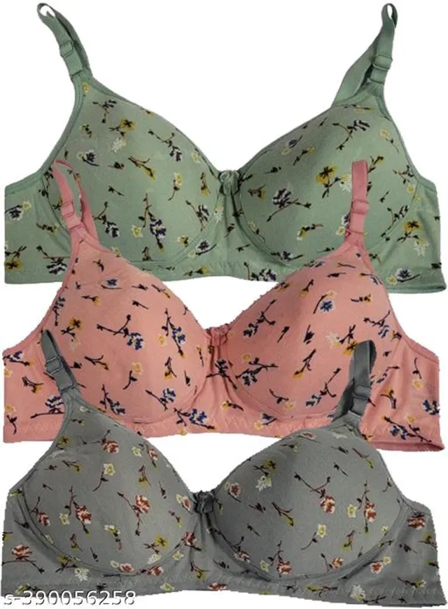 Cotton Blend Printed Padded Bra for Women (Multicolor, 30B) (Pack of 3)