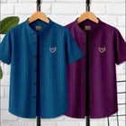 Striped Cotton Blend Mandarin T-Shirt for Boys 