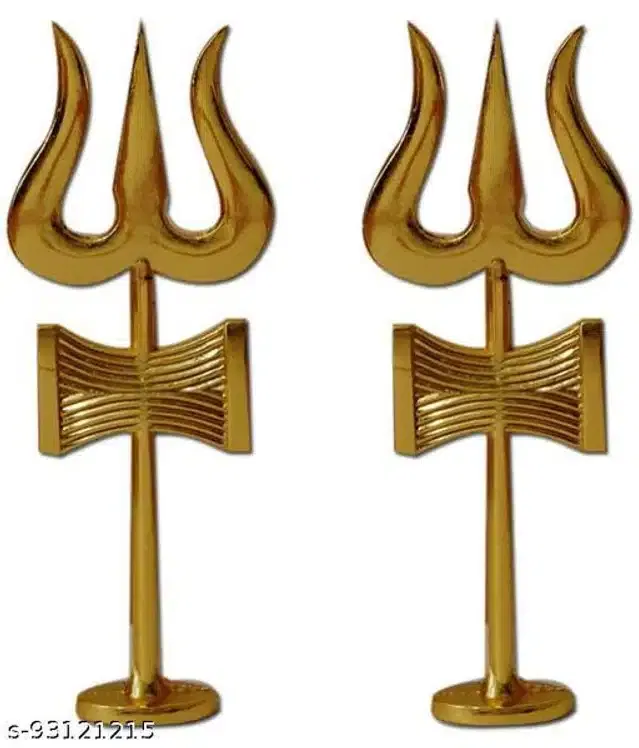 Trishul Damru with Stand (Gold, Pack of 2)
