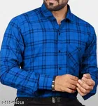 Cotton Blend Checked Shirt for Men, Blue 