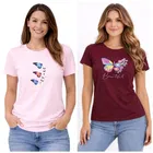 Cotton Blend T-shirt for Women, Maroon & Pink, Pack of 2 