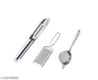 Stainless Steel Peeler with Cheese Grater & Tea Strainer (Silver, Set of 3)