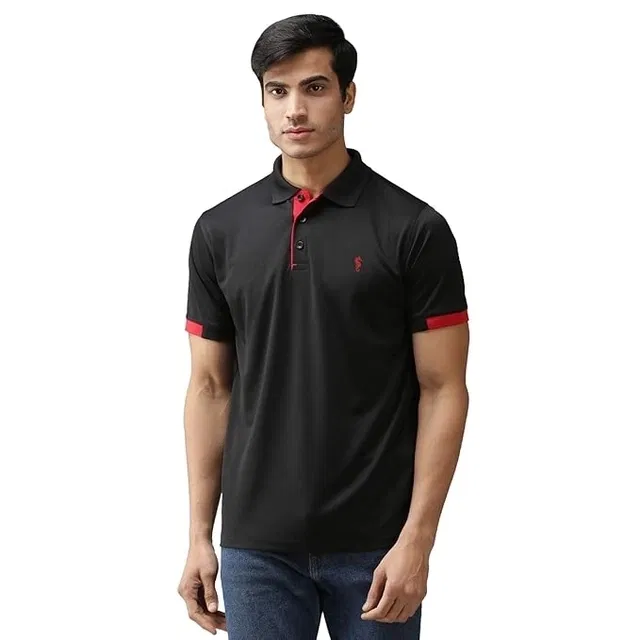 Logo Print Polo T-Shirt for Men (Black & Red, XXL)
