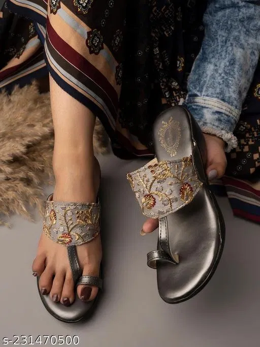 Shoetopia Grey Synthetic Wedge Round Toe Sandals (IND-5)
