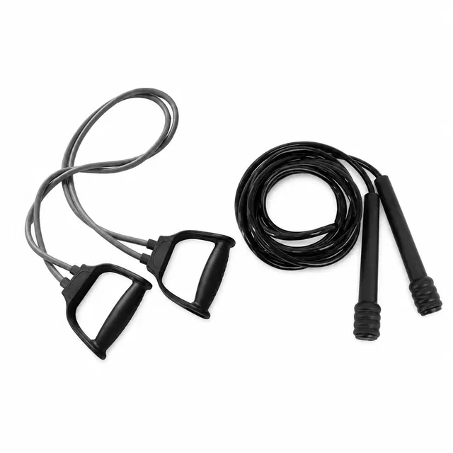 Rope Toning Bands & Adjustable Pencil Skipping Rope [Grey & Black, Pack of 2]