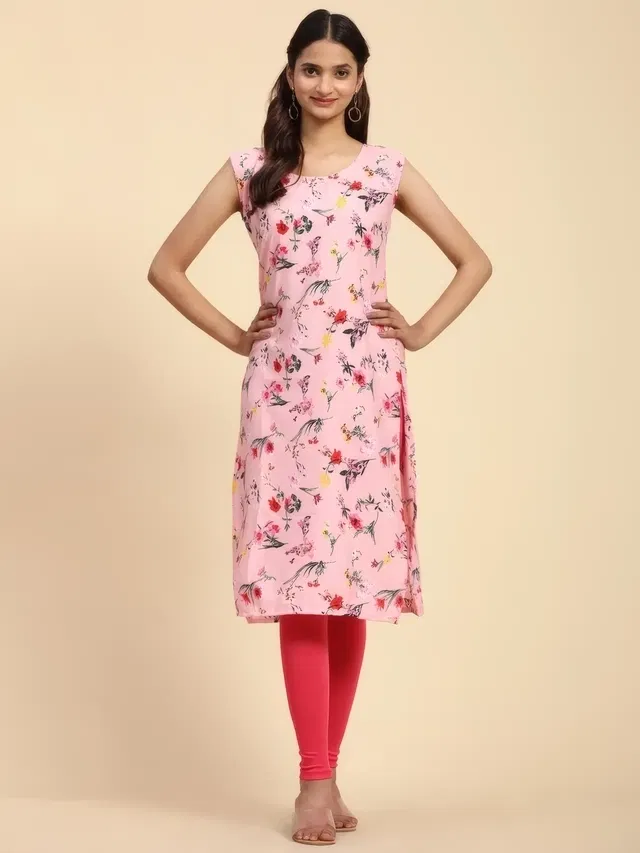 Crepe Printed Kurti for Women (Baby Pink, XXL)