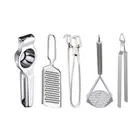 Oc9 Stainless Steel Lemon Squeezer & Cheese Grater & Pakkad & Potato Masher & Roti Chimta Kitchen Tool Set 