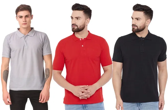 Polo Solid T-shirts for Men (Multicolor, XL), Pack of 3